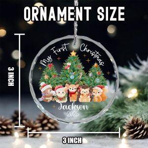Personalized Baby’s First Christmas Ornament 2025, Custom Woodland Animal Keepsake, Newborn Name Holiday Tree Decoration - Image 9
