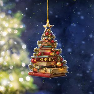 Personalized Book Christmas Tree Ornament, Custom Name Holiday Decoration, Gift For Book Lovers, Reading Themed Christmas Decor - Image 1