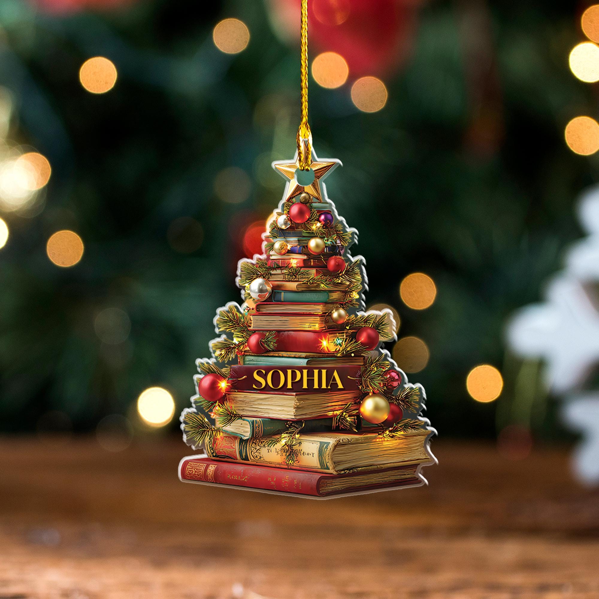 personalized-book-christmas-tree-ornament-custom-name-holiday-decoration-gift-for-book-lovers-reading-themed-christmas-decor-2 Personalized Book Christmas Tree Ornament, Custom Name Holiday Decoration, Gift For Book Lovers, Reading Themed Christmas Decor - Image 2
