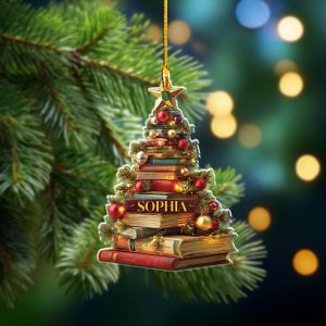 Personalized Book Christmas Tree Ornament, Custom Name Holiday Decoration, Gift For Book Lovers, Reading Themed Christmas Decor - Image 4