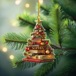 Personalized Book Christmas Tree Ornament, Custom Name Holiday Decoration, Gift For Book Lovers, Reading Themed Christmas Decor - Image 5