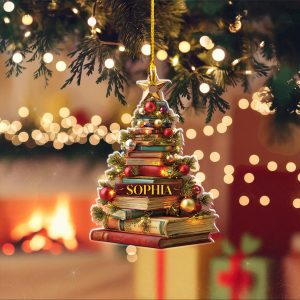 Personalized Book Christmas Tree Ornament, Custom Name Holiday Decoration, Gift For Book Lovers, Reading Themed Christmas Decor - Image 6
