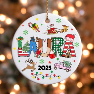 Personalized Children Christmas Ornament 2025 • Custom Name Holiday Gift • Santa Reindeer Snowman Xmas Tree Keepsake - Image 2