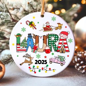 Personalized Children Christmas Ornament 2025 • Custom Name Holiday Gift • Santa Reindeer Snowman Xmas Tree Keepsake - Image 4