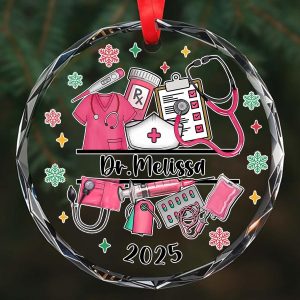 Personalized Doctor Ornament 2025 – Custom Name Medical Gift for Nurse, MD, EMT, PA – Glass Christmas Decoration – Healthcare Hero Keepsake - Image 1