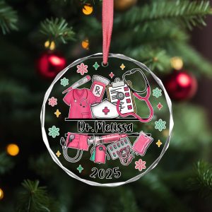 Personalized Doctor Ornament 2025 – Custom Name Medical Gift for Nurse, MD, EMT, PA – Glass Christmas Decoration – Healthcare Hero Keepsake - Image 3