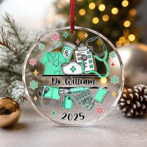 Personalized Doctor Ornament 2025 – Custom Name Medical Gift for Nurse, MD, EMT, PA – Glass Christmas Decoration – Healthcare Hero Keepsake - Image 4