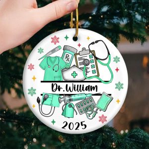 Personalized Doctor Ornament 2025 – Custom Name Medical Gift for Nurse, MD, EMT, PA – Glass Christmas Decoration – Healthcare Hero Keepsake - Image 7