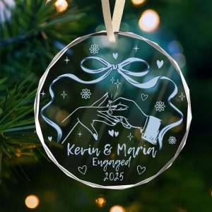 Personalized Engagement Ornament 2025 | Custom Name Just Engaged Gift | First Christmas Engaged Wedding Keepsake for Couples - Image 1