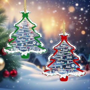 Personalized Family Christmas Tree Ornament 2025 – Custom Name Holiday Decoration with Pets, Acrylic Keepsake for Families - Image 1