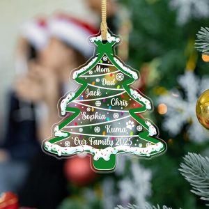 Personalized Family Christmas Tree Ornament 2025 – Custom Name Holiday Decoration with Pets, Acrylic Keepsake for Families - Image 4