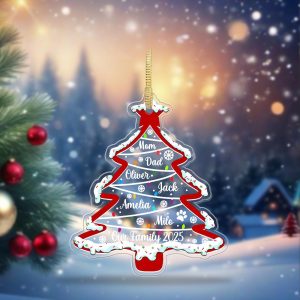 Personalized Family Christmas Tree Ornament 2025 – Custom Name Holiday Decoration with Pets, Acrylic Keepsake for Families - Image 5