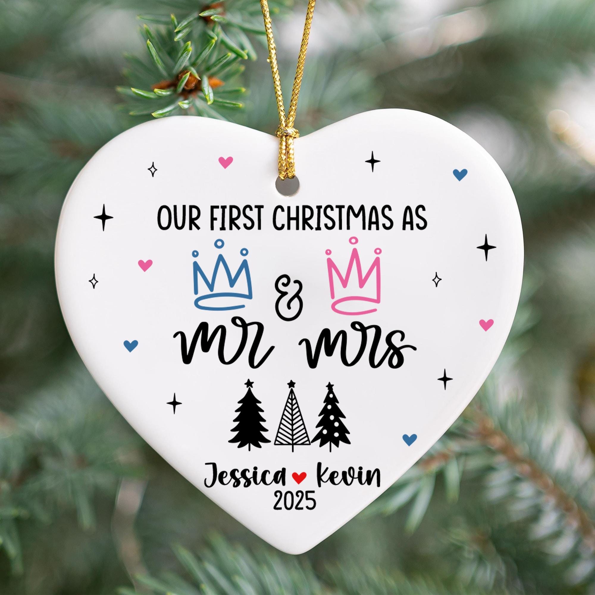 personalized-first-christmas-married-ornament-2025-custom-name-mrmrs-heart-decoration-newlywed-holiday-keepsake-wedding-gift-for-couples-2 Personalized First Christmas Married Ornament 2025, Custom Name Mr&Mrs Heart Decoration, Newlywed Holiday Keepsake, Wedding Gift for Couples - Image 2