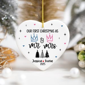 Personalized First Christmas Married Ornament 2025, Custom Name Mr&Mrs Heart Decoration, Newlywed Holiday Keepsake, Wedding Gift for Couples - Image 4