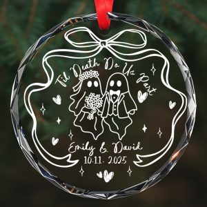 Personalized Ghost Couple Christmas Ornament 2025 - Gothic Glass Keepsake | Til Death Do Us Part Wedding or Anniversary Gift - Image 1