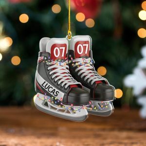 Personalized Hockey Ice Skates Ornament, Ice Hockey, Christmas Keepsake, Custom Sports Christmas Ornament, Xmas Decor, Hockey Player Gift - Image 1