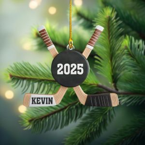 Personalized Hockey Ornament 2025, Custom Name Hockey Sticks And Puck Christmas Decoration, Hockey Player Gift, Sports Tree Keepsake - Image 3