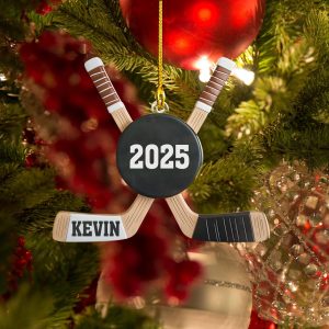 Personalized Hockey Ornament 2025, Custom Name Hockey Sticks And Puck Christmas Decoration, Hockey Player Gift, Sports Tree Keepsake - Image 5