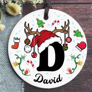 Personalized Initial Christmas Ornament 2025, Custom Name Letter Gift, Cute Santa Reindeer Tree Decoration, Holiday Keepsake Christmas Gift - Image 1