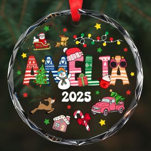 Personalized Kids Christmas Ornament 2025, Custom Name Holiday Keepsake, Cute Santa, Reindeer, Snowman Tree Decoration Gift - Image 1