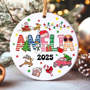 Personalized Kids Christmas Ornament 2025, Custom Name Holiday Keepsake, Cute Santa, Reindeer, Snowman Tree Decoration Gift - Image 4