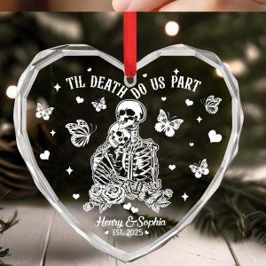 Personalized Skeleton Couple Christmas Ornament - Til Death Do Us Part Heart Keepsake | Gothic Wedding or Anniversary Gift - Image 1