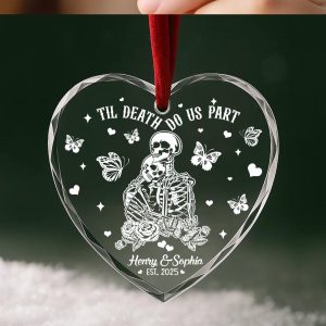Personalized Skeleton Couple Christmas Ornament - Til Death Do Us Part Heart Keepsake | Gothic Wedding or Anniversary Gift - Image 3