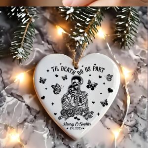 Personalized Skeleton Couple Christmas Ornament - Til Death Do Us Part Heart Keepsake | Gothic Wedding or Anniversary Gift - Image 4