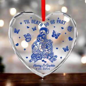 Personalized Skeleton Couple Christmas Ornament - Til Death Do Us Part Heart Keepsake | Gothic Wedding or Anniversary Gift - Image 5