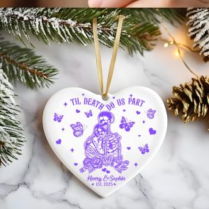 Personalized Skeleton Couple Christmas Ornament - Til Death Do Us Part Heart Keepsake | Gothic Wedding or Anniversary Gift - Image 6